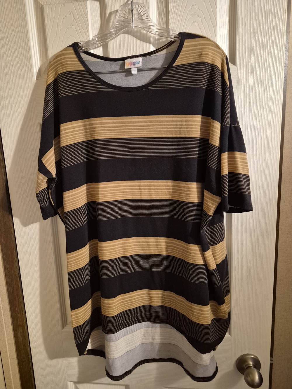 LuLaRoe Black and Mustard Striped Short-Sleeve Tunic